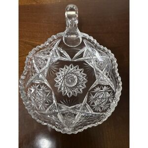 Vintage Deep "American Brilliant" Cut‎ Crystal Candy Dish With Handle